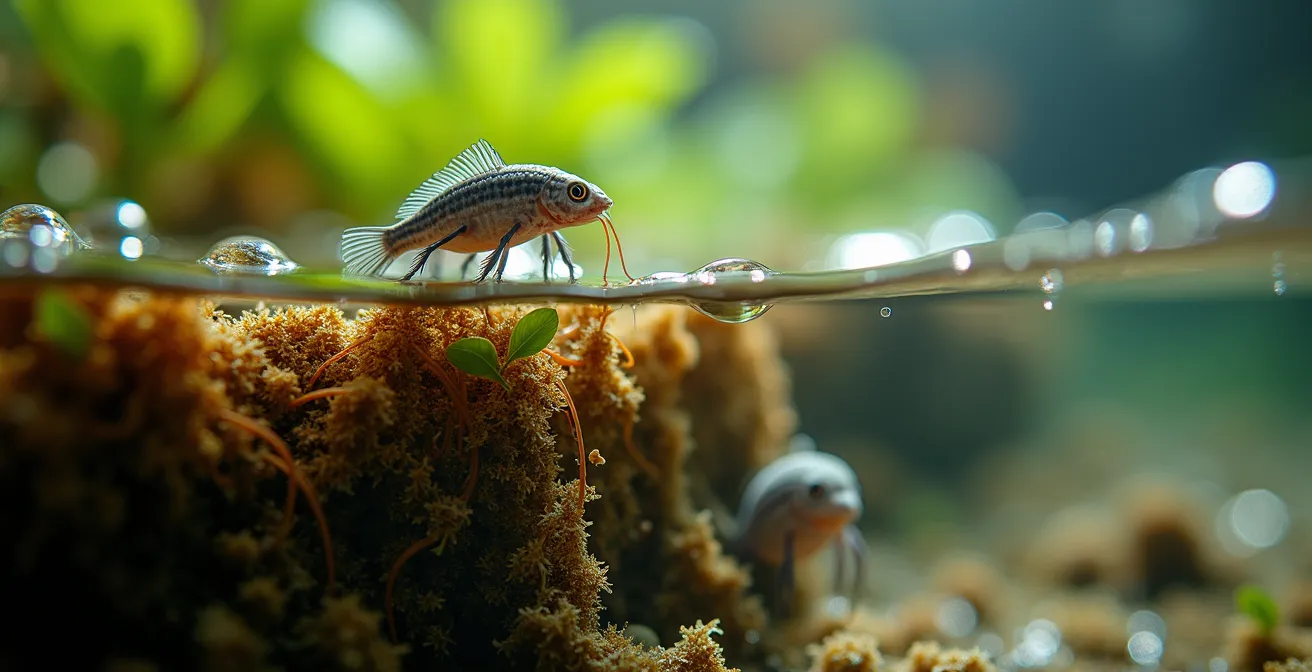 Coupe transversale d'un bassin montrant les différentes zones de profondeur et leurs habitants