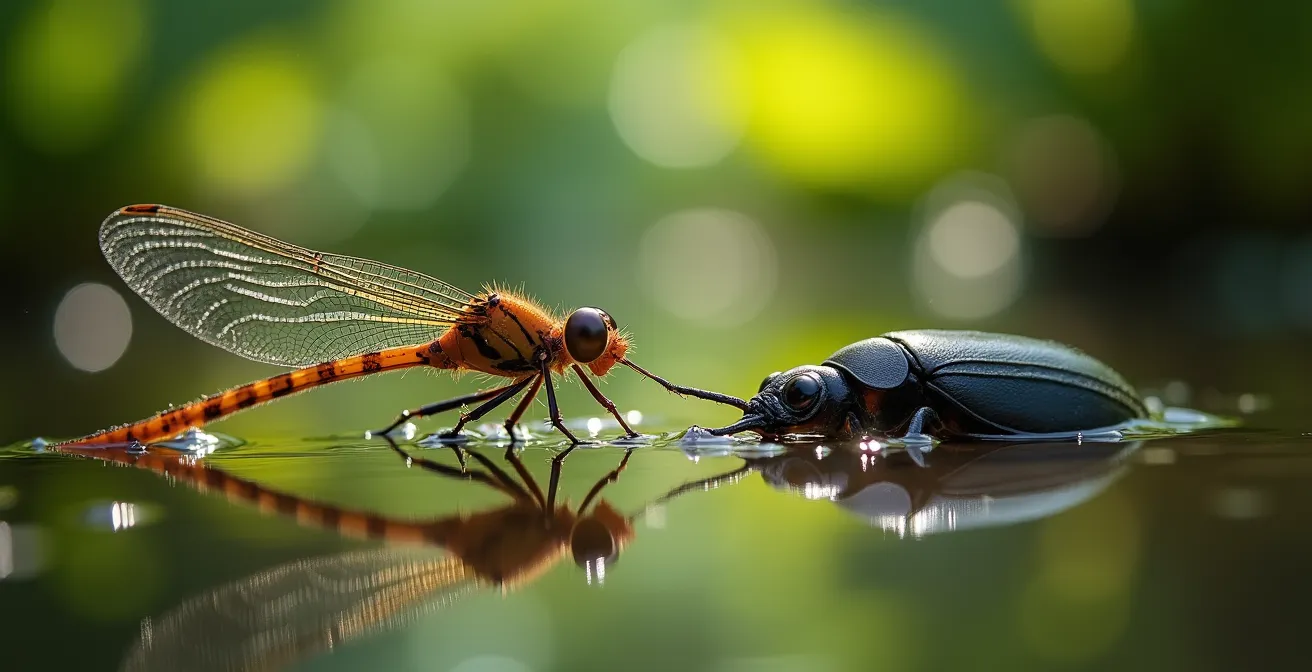 Diagramme naturel montrant les relations prédateur-proie dans un écosystème de bassin
